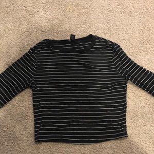Black and white striped long sleeve crop top